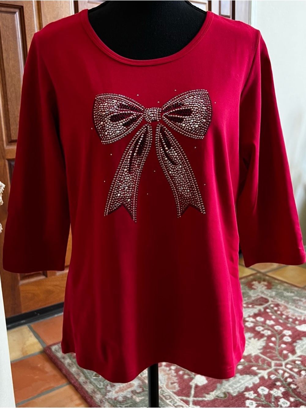Christine Alexander x Swarovski Crystal Shirt Womens Med Black 3/4 Sleeves Bow